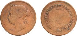 World Coins - Straits Settlements British colony 1874 1 Cent - Victoria Copper (10000000) 8.76g F  KM 9