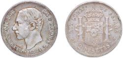 World Coins - Spain 1884 *18-84 MSM 2 Pesetas - Alfonso XII Silver (.835) (2838932) 9.92g VF KM 678 Cal 46