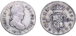 World Coins - Spain Kingdom 1818 M GJ ½ Real - Fernando VII Silver (.812) Royal Mint of Spain 1.5g VF KM 482.2 Cal 1323