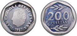 World Coins - Spain Kingdom 1987 E-87 200 Pesetas - Juan Carlos I (E-87) Copper-nickel (75% copper, 25% nickel) Royal Mint of Spain (60000) 8.4g PF KM 830