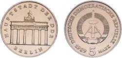 World Coins - Germany German Democratic Republic Democratic republic 1989 A 5 Mark (Brandenburg Gate) Copper-nickel Berlin Mint (25500) 9.58g UNC KM 29