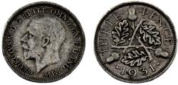 World Coins - Great Britain United Kingdom George V 1931 3 Pence