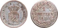 World Coins - Germany Kingdom of Bavaria German states 1871 1 Kreuzer - Louis II Silver (.166) (2634180) 0.9g VF KM 873 AKS 183