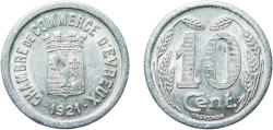 World Coins - France Evreux, Commune of Third Republic 1921 10 Centimes Aluminium Thévenon & Co. Mint 1.36g AU  Élie mon 10.2