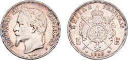 World Coins - France Kingdom 1869 BB 5 Francs - Napoleon III Silver (.900) Strasbourg Mint (9601259) 24.98g XF  Franc 2014 331 Gad 1789 739 KM 799