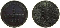 World Coins - Germany Kingdom of Württemberg German states 1864 ½ Kreuzer - Wilhelm I Copper 2.2g XF KM 603 KR 111 AKS 116 Jäg 1 Wu 81