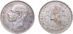 World Coins - Spain Kingdom 1882 *18-82 MSM 5 Pesetas - Alfonso XII (3rd portrait) Silver (.900) 25.12g AU KM 688 Cal 34