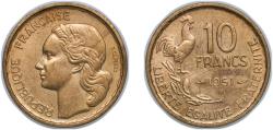 World Coins - France Fourth Republic 1951 B 10 Francs Copper-aluminium (91% Copper, 9% Aluminium) (106866344) 3.07g AU F 363 Schön 221 KM 915 Gad 812