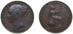 World Coins - Great Britain 1858 1 Farthing - Victoria (1st portrait) Copper Royal Mint (Tower Hill) (1720300) 4.7g XF KM725 Sp3950