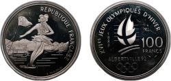World Coins - France Fifth Republic 1989 100 Francs (Ice Skating) Silver (.900) Paris Mint (170867) 22.26g PF  KM 972