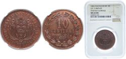 World Coins - Madagascar French colony 1883 10 Centimes - Ranavalona III (Essai) Bronze 10g NGC MS 64 BN LEC-5