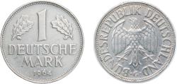 World Coins - Germany Federal Republic of Germany 1964 G 1 Deutsche Mark Copper-nickel Staatliche Münze Baden-Württemberg Mint (3465000) 5.5g XF KM 110 J 385 Schön 108