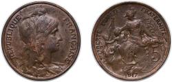 World Coins - France 1917 5 Centimes Bronze (16962837) 5g AU Franc 2014 119 Gad 1789 165 KM 842 Schön 182 GEM 14.10 / 14.11 / 14.15 / 14.19 / 14.26