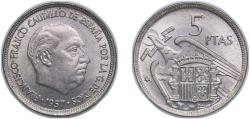 World Coins - Spain Nationalist Government 1957 *69 5 Pesetas - Francisco Franco (Copper-nickel) Copper-nickel (40000000) 5.73g UNC KM 786 Cal 49 Schön 34