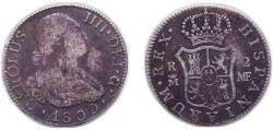World Coins - Spain Kingdom 1800 M MF 2 Reales - Carlos IV Silver (.806) Madrid Mint 5.59g VF KM 430.1