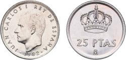 World Coins - Spain Kingdom 1982 25 Pesetas - Juan Carlos I (with mintmark) Copper-nickel (75% copper, 25% nickel) Royal Mint of Spain (146000000) 8.5g UNC  KM 824 Schön 55