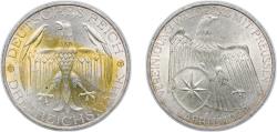 World Coins - Germany - 1871-1948 Weimar Republic 1929 A 3 Reichsmark (Vereinigung Waldeck) Silver (.500) (170000) 15.02g UNC KM 62 J 337