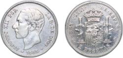 World Coins - Spain Kingdom 1882 1?-82 MSM 2 Pesetas - Alfonso XII Silver (.835) Madrid Mint 9.95g VF KM 678 Cal 46