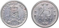World Coins - Netherlands Antilles Dutch colony 1983 25 Cents Nickel royal dutch mint (1024999) 3.5g AU KM 11 Schön 52