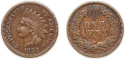 Us Coins - United States Federal republic 1882 1 Cent "Indian Head Cent" Bronze (.950 copper, .050 tin and zinc) (38578000) 3.11g XF KM 90a Schön 117a
