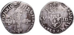 World Coins - France Kingdom 1578 - 1588 9 ⅛ Ecu - Henri III Silver (.917) Rennes Mint 4.55g VF Surface hairlines Dy royales 1134