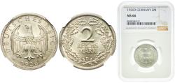 World Coins - Germany Weimar Republic 1926 D 2 Reichsmark Silver (.500) Munich Mint (11321624) 10g NGC MS 66  KM 45 AKS 32 J 320 Schön 44