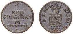World Coins - Germany  Kingdom of Saxony (Albertinian Line) German states 1853 F 1 Neugroschen / 10 Pfennige - Friedrich August II Billon (.229 silver) (798000) 2.126g AU KM 1159