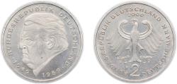 World Coins - Germany Federal Republic of Germany 2000 F 2 Deutsche Mark (Franz Josef Strauss) Copper-nickel clad nickel Staatliche Münze Baden-Württemberg Mint (70000) 7g UNC KM 175 J 450 Schö