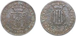 World Coins - Spain Principality of Catalonia Spanish states 1837 3 Cuartos (3 CUAR) Copper 6.24g XF Cal 703 KM 126