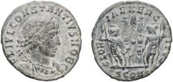 Ancient Coins - Rome Roman Empire 333 - 335 CONS AE Nummus - Constantinus II (GLORIA EXERCITVS) Bronze Constantinopolis Mint 2g VF  RIC VII 74 OCRE ric.7.cnp.74 RCV IV 17339 LRBC 1011