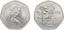 World Coins - Seychelles 1972 5 Rupees - Elizabeth II (2nd portrait) Copper-nickel (220000) 13.55g UNC KM 19