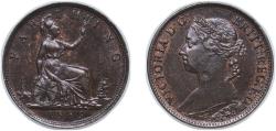 World Coins - Great Britain United Kingdom 1883 1 Farthing - Victoria (2nd portrait; 2nd type) Bronze (1128600) 2.82g AU KM 753 Sp 3958/9