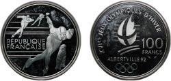 World Coins - France Fifth Republic 1990 100 Francs (Speed Skating) Silver (.900) (136485) 22.17g PF KM 980
