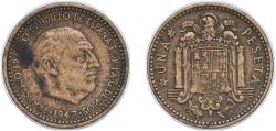 World Coins - Spain Nationalist Government 1947 *19-48 1 Peseta - Francisco Franco (Benlliure) Aluminium bronze (92.5% copper, 7.5% aluminium) (15000000) 3.54g VF KM 775 Cal 75 Schön 28.1