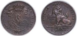World Coins - Belgium Kingdom 1882 1 Centime - Léopold II (French text) Copper (5000000) 2.03g XF KM 33 LA BFM-3 Schön 6