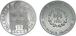 World Coins - France Fifth Republic 1990 100 Francs / 15 Euro Charlemagne