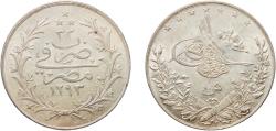World Coins - Egypt Arab Republic of Egypt AH 1293 (1907) H 10 Qirsh - Abdul Hamid II Original luster Silver (.833) Heaton and Sons / The Mint Birmingham Limited (2400000) 14.03g UNC  KM 295 MH