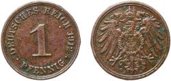 World Coins - Germany Second Empire 1912 A 1 Pfennig - Wilhelm II (type 2 - small shield) Copper (Cu 950, Sn 40, Zn 10) Berlin Mint (42693365) 1.93g VF  KM 10 AKS 21 J 10 Schön 10 Neum 35