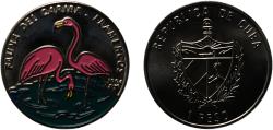 World Coins - Cuba Second Republic 1994 1 Peso (Flamingos) Nickel plated steel ((NBS) Colorized reverse) Empresa Cubana de Acuñaciones Mint (12000) 12.7g BU  KM 498