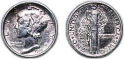 Us Coins - United States Federal republic 1919 1 Dime "Mercury Dime" Silver (.900) United States Mint of Philadelphia (35740000) 2.52g AU KM 140 Schön 133