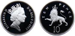 World Coins - Great Britain United Kingdom Elizabeth II 1992 10 Pence 3rd portrait, small type