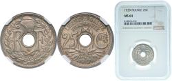 World Coins - France Third Republic 1939 25 Centimes Nickel silver (Copper 600‰, Nickel 200‰ and Zinc 200‰) Paris Mint (42964500) NGC MS 64 Franc 2014 172/3