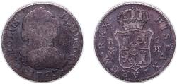 World Coins - Spain Kingdom 1783 M JD 2 Reales - Carlos III (2nd type) Silver (.813) Madrid Mint 6g VF KM 412.1