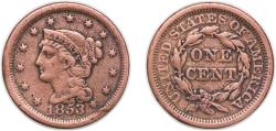 Us Coins - United States Federal republic 1853 1 Cent "Liberty Head/Braided Hair Cent" Copper (6641131) 10.2g VF Cleaned KM 67