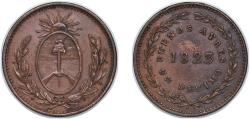 World Coins - Argentina Buenos Aires Province of Rio de la Plata 1823 1 Decimo Real Copper 6.66g AU KM 1 CJ 1-2