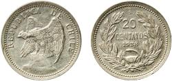 World Coins - Chile Republic 1938 So 20 Centavos Copper-nickel Casa de Moneda de Chile Mint (3043000) 4.51g AU  KM 167 Schön 12