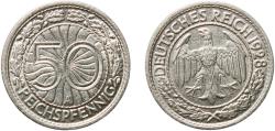 World Coins - Germany 1928 A 50 Reichspfennig Nickel (43864104) 3.5g AU  KM 49 AKS 40 J 324 Schön 42