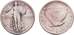 Us Coins - United States Federal republic 1925 ¼ Dollar "Standing Liberty Quarter" (Stars Below Eagle) Silver (.900) (.100 copper) Philadelphia Mint (12280000) 6.14g XF PCGS 5752 PCGS 5753 G