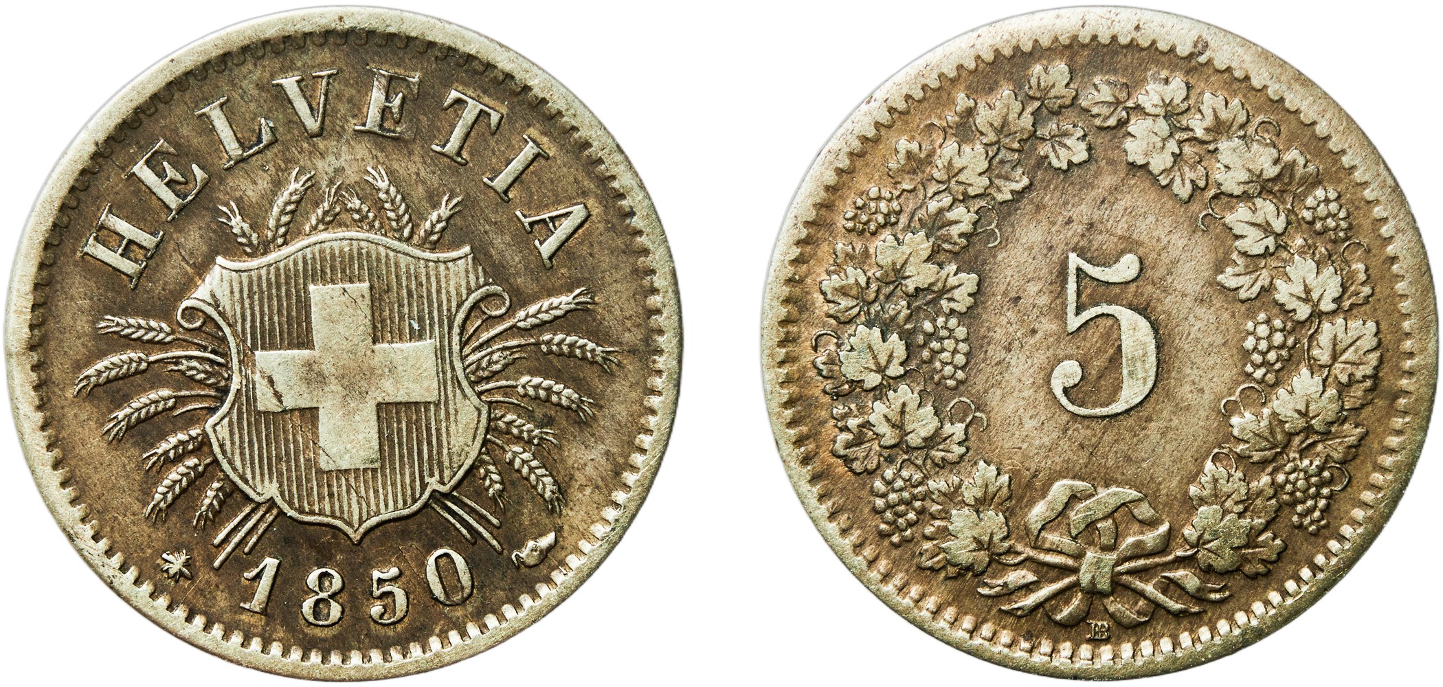 Switzerland Federal State 1850 5 Rappen (Coat of arms) Billon (.050 ...