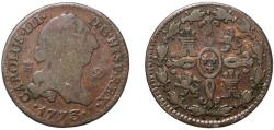 World Coins - Spain Kingdom 1773 2 Maravedis - Carlos III Copper Segovia Mint 1.96g VF  KM 406 Cal 1914